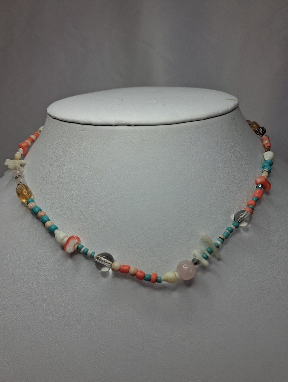 Handmade Semi Precious Gemstone Necklace in Coral and Turquoise
